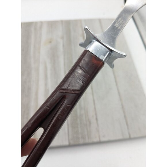Vintage Stanhome 3 Prong Meat Fork Stainless Brown Handle - Picture 7 of 9